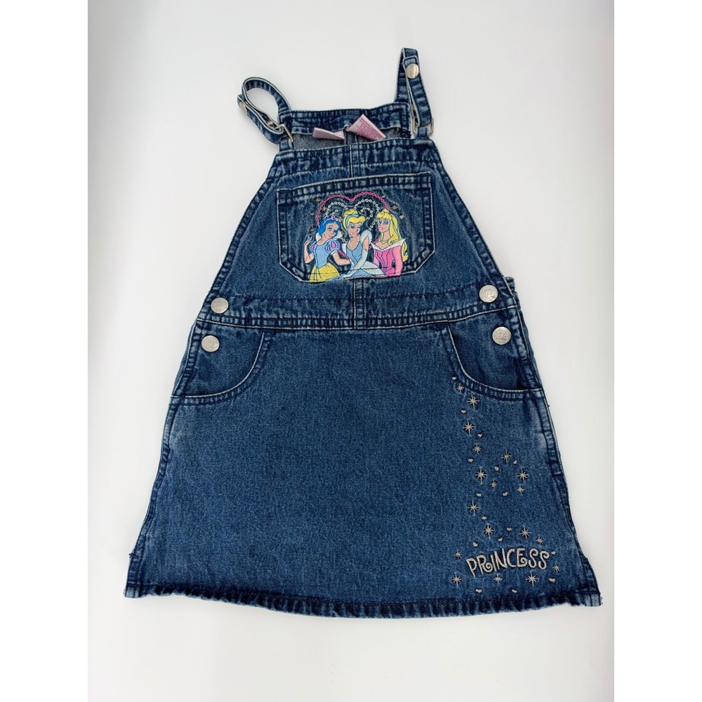 Vintage Disney Princess 4T Denim Overall Dress Embroidered Y2K Toddler Kidcore